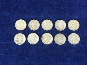 lot 259 image: 10 - Washington Silver Quarter Coins - see description for more info