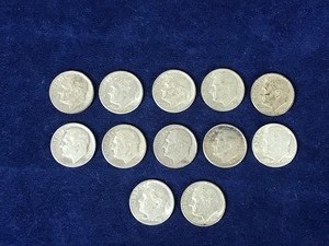 lot 260 image: 12 - Roosevelt Silver Dime Coins - see description for more info