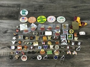 lot 276 image: Lot of Collectible Pins - Buttons and More - Hockey - Military- Beer - Patriot and More