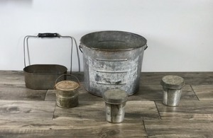 lot 302 image: Lot of Vintage Galvanized CansBuckets & More