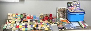 lot 355 image: Vintage Yarn - Ribbon - Sewing Tools - Sewing Plastic Basket - Stained Glass - Quilting Book and More