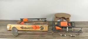 lot 389 image: 5 - Ice Fishing Tip Ups - Small Stool - Ice Scoop & Ice Boot Cleats