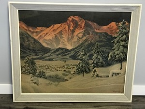 lot 398 image: Framed Picture of Mountains Overlooking a Town by A. Arneyger