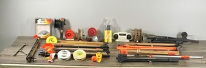 lot 406 image: Lot of Ice Fishing Items and More - Tip Ups - Rattle Reels - Mini Teaser for Spearing - Propane Regulator - Small Radio and More