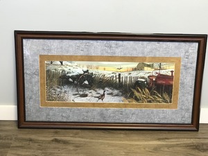 lot 440 image: Framed Picture of a Farm with Pheasants