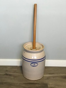 lot 447 image: Vintage Marshall Pottery Inc 3 Gallon Butter Churn Crock with Lid and Stir Stick - Marshall, Texas Marshall