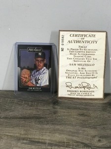 lot 171 image: Sam Militello New York Yankees 1992 Leaf Phenoms Autographed Card #BC-16. This item comes with a certificate of authenticity