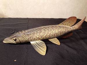 lot 128 image: Signed hand carved Northern Pike spearing fish decoy by R. Whittier