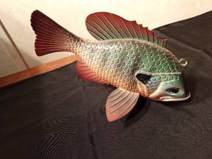 lot 121 image: Signed hand carved wood sunfish spearing fish decoy by R. Whittier