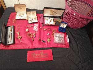 lot 107 image: Basket of jewelry and more including 14K GF and gold dust