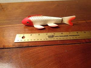 lot 86 image: signed hand carved wood spearing fish decoy by Larry Lange