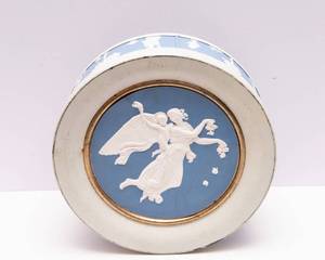 lot 54 image: Vintage Round Tin  Blue & White