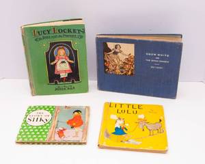 lot 31 image: Vintage Childrens Books Collection - Snow White, Lucy Locket, The Story of Silky, and Little Lulu