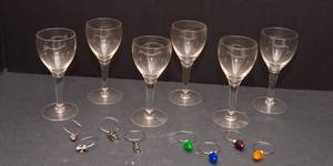 lot 88 image: Set of 6 Sherry Glasses with 8 Wine Glass Markers