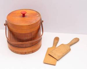 lot 95 image: Vintage Wooden Bucket & Butter Paddles