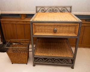 lot 58 image: Wicker Side Table & Waste Basket