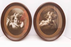 lot 110 image: Pair of Vintage Cupid Wall Art  Cupid Awake & Cupid Asleep by M.B. Parkinson