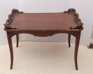lot 72 image: Vintage Carved Wooden Side Table with Pull-Out Writing Surface