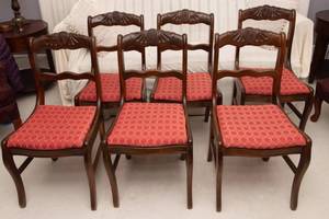 lot 10 image: Set of 6 Vintage Duncan Phyfe-Style Mahogany Carved Side Chairs