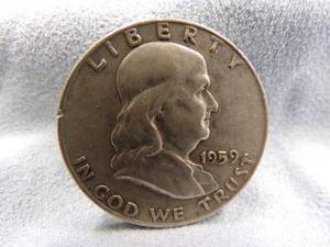lot 7 image: 1959 Benjamin Half Dollar Coin 90% Silver
