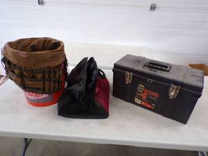 lot 26 image: Tool Box, Bucket Boss, and Tool Bag