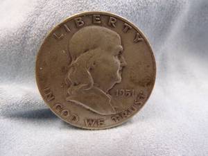lot 12 image: 1951 Benjamin Half Dollar  Coin 90% Silver