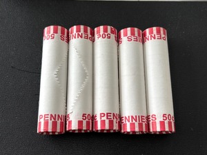 lot 50 image: 5 Lincoln Wheat Cent Rolls