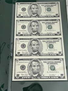 lot 7 image: 2003 Uncut Sheet $5 Dollar Federal Reserve Notes