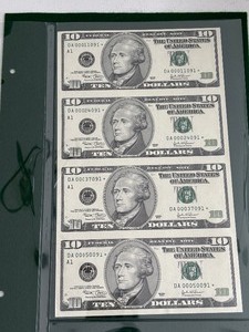 2003 Uncut Sheet $10 Dollar Federal Reserve Star Notes LOW Serial Numbers