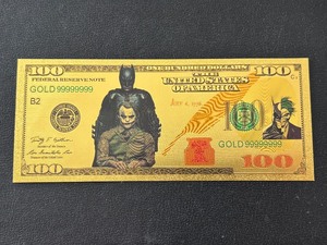 lot 15 image: 24K Gold Foil $100 Dollar Note BatmanJoker