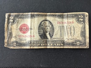 lot 27 image: 1928 D Red Seal $2 Dollar Note