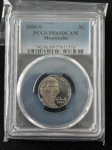 lot 29 image: 2006-S Jefferson Nickel Proof PCGS PR69 Deep Cameo