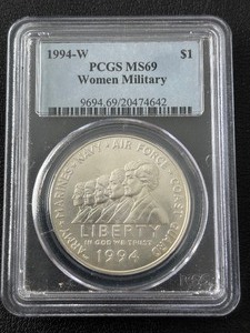 lot 30 image: 1994-W Women in the Military Silver Dollar PCGS MS69