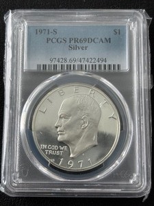 lot 33 image: 1971-S Eisenhower Silver Dollar Proof PCGS PR69 Deep Cameo
