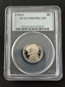 lot 39 image: 1998-S Jefferson Nickel Proof PCGS PR69 Deep Cameo