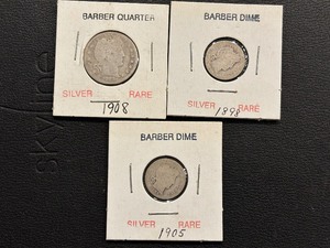 lot 93 image: Barber Silver Quarter and Dimes