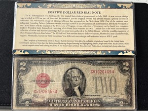 lot 66 image: 1928 D Red Seal $2 Dollar Note