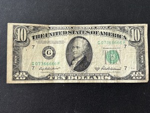 lot 70 image: 1950 B Green Seal $10 Dollar Federal Reserve Note