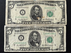 lot 71 image: 1950 B Green Seal $5 Dollar Federal Reserve Notes