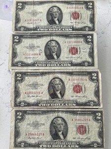 lot 75 image: 1953 Red Seal $2 Dollar Notes