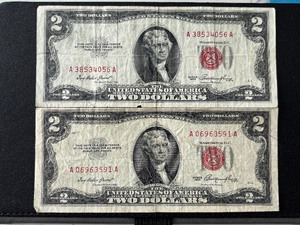 lot 123 image: 1953 Red Seal $2 Dollar Notes