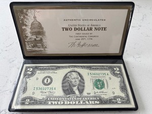 lot 170 image: 2003 Green Seal $2 Dollar Federal Reserve Note Uncirculated
