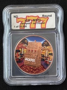 lot 6 image: 1 Ounce .999 Fine Copper Las Vegas Jackpot 777 ICG MS70