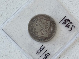 lot 10 image: 1865 Three Cent Nickel