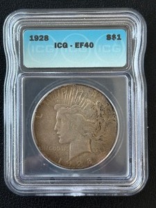 1928 Peace Dollar ICG EF40 Key Date Only 360,649 Minted