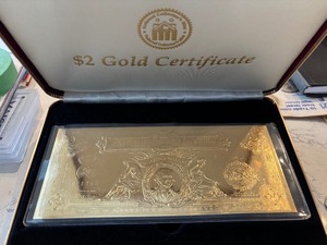 lot 62 image: 22K Gold 1899 $2 Dollar Gold Certificate