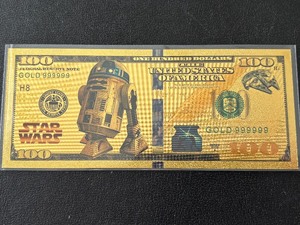 lot 67 image: 24K Gold Foil $100 Dollar Note Star Wars R2D2