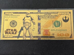 lot 68 image: 24K Gold Foil $100 Dollar Note Star Wars Stormtrooper