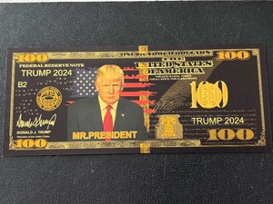 lot 73 image: 24K Gold Foil $100 Dollar Note Trump
