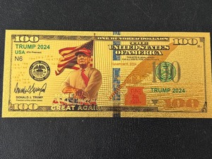 lot 75 image: 24K Gold Foil $100 Dollar Note Trump